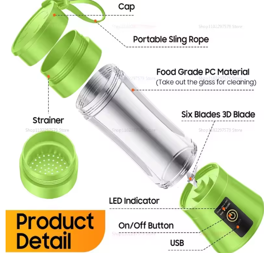 Portable Juicer Blender – USB Rechargeable Personal Smoothie & Shake Maker for Travel, Gym & Office