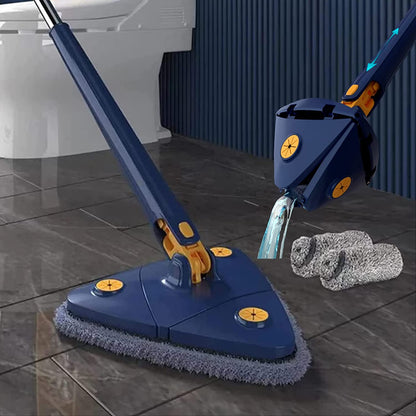 360° Swivel Telescopic Triangle Mop – Adjustable Wet & Dry Floor Cleaning Tool with Squeeze & Absorbent Head