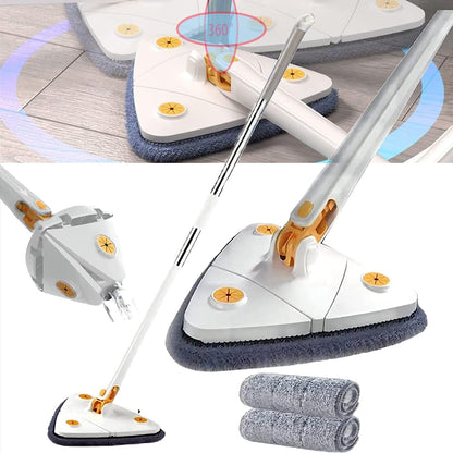 360° Swivel Telescopic Triangle Mop – Adjustable Wet & Dry Floor Cleaning Tool with Squeeze & Absorbent Head