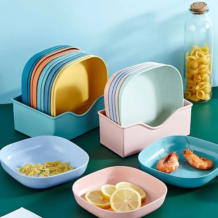 Multi-Color Square Plastic Plates Set